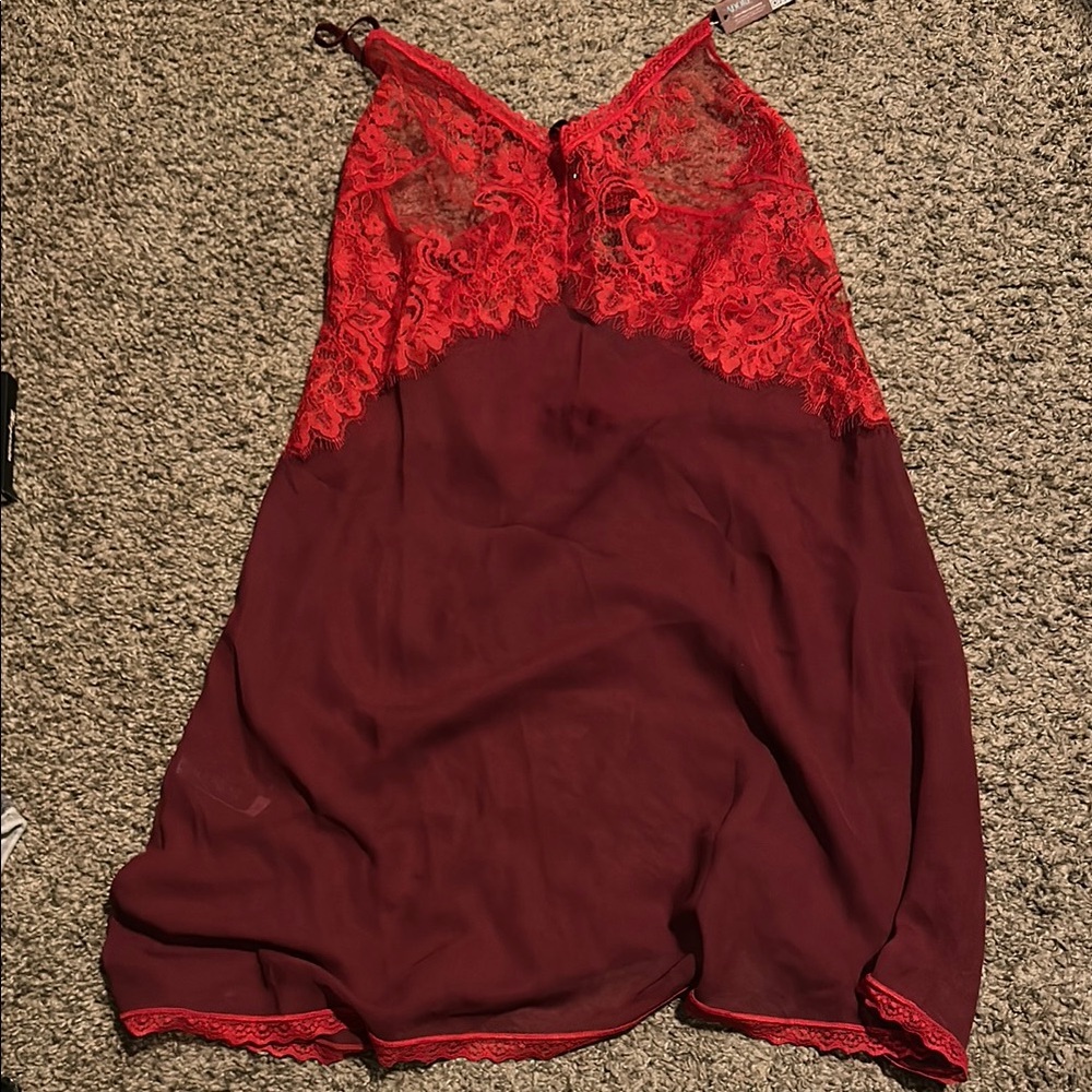 Adore Me Red and Burgundy Lace Slip Dress